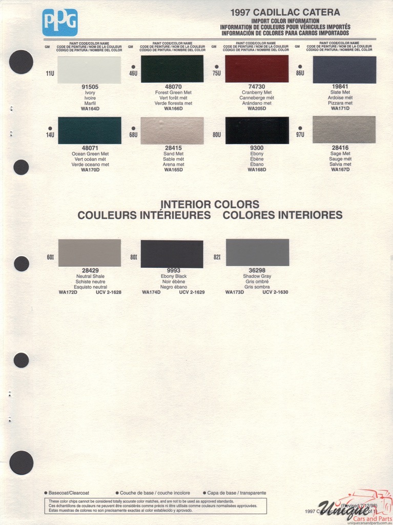 1997 Cadillac Paint Charts PPG 1